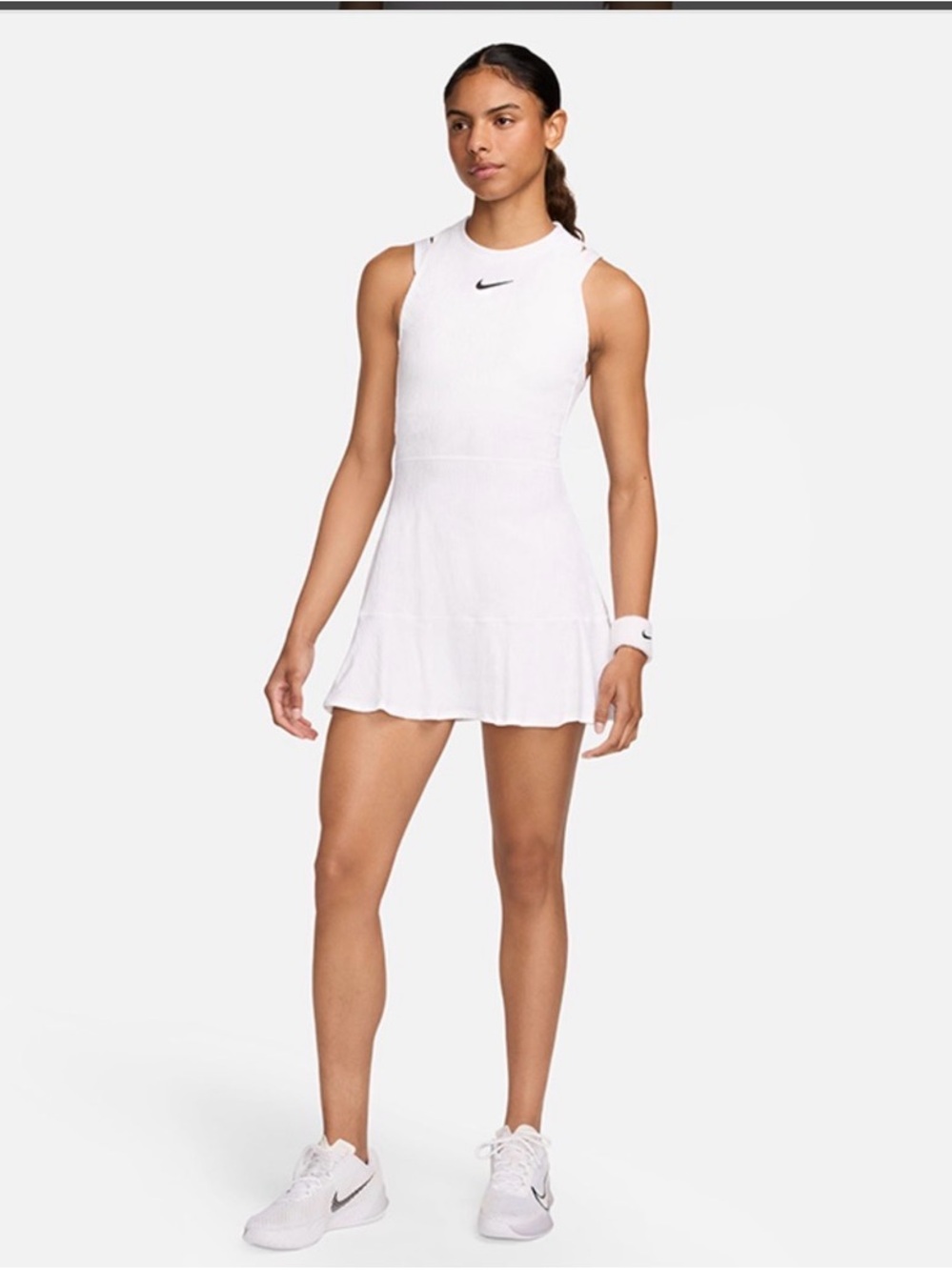 Nike White Sleeveless Tennis Mini Dress with Black Swoosh